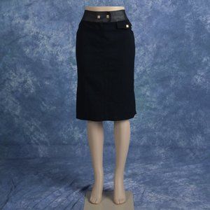 Iceberg Black Virgin Wool w/ Leather Waist Band Skirt Sz 44